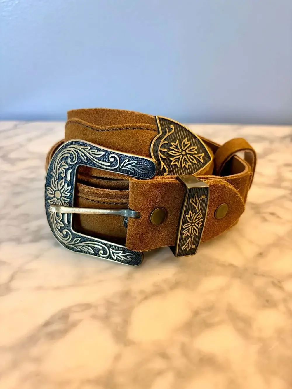 Leather Suede Belt Classic Cowboy Cowgirl Unisex Western Americana